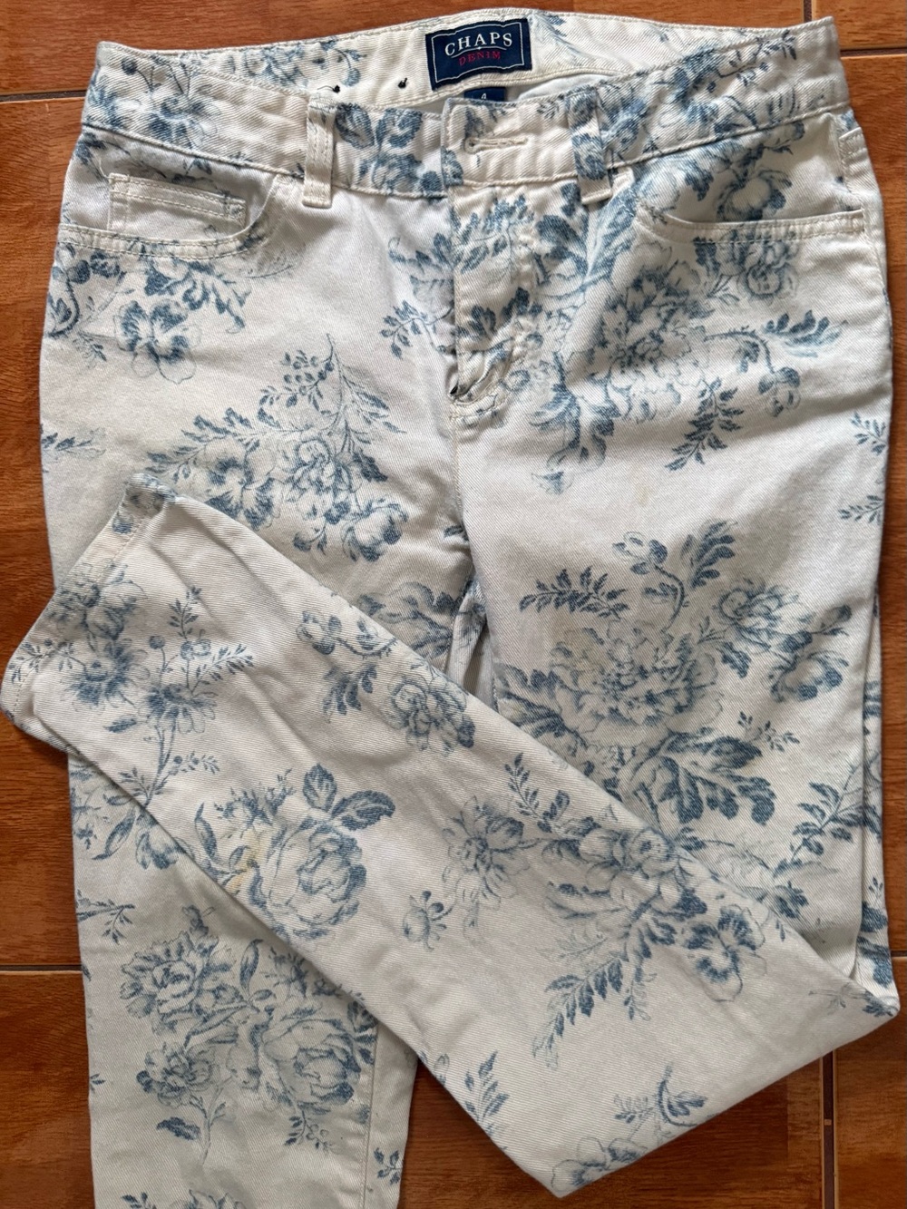Chaps Blue Floral Skinny Jeans on Cream